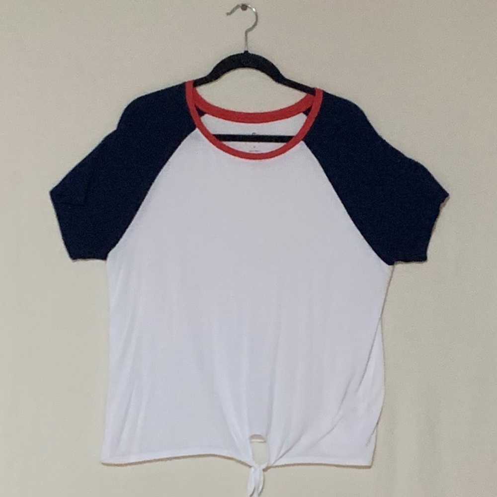 red, white, & blue tie shirt